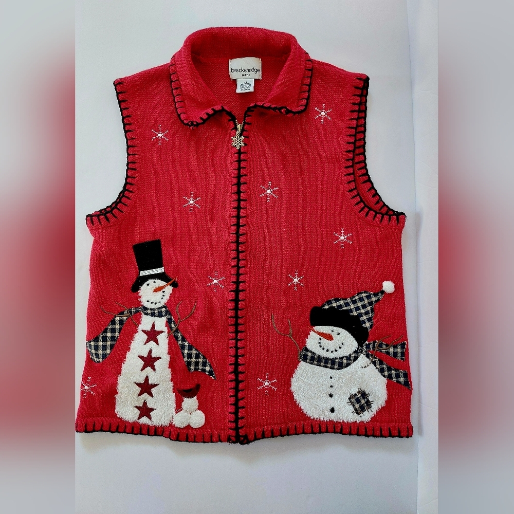 Rustic Snowman Zip Sweater Vest size Petite Small Breckenridge‎ Christmas - Picture 6 of 6
